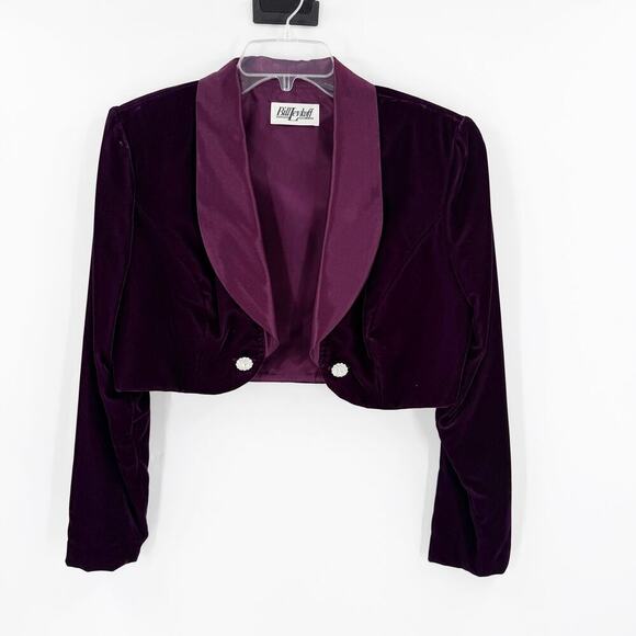 Vintage Bill Levkoff Purple Embellished Button Cropped Blazer Women's Size 10 - Picture 1 of 11